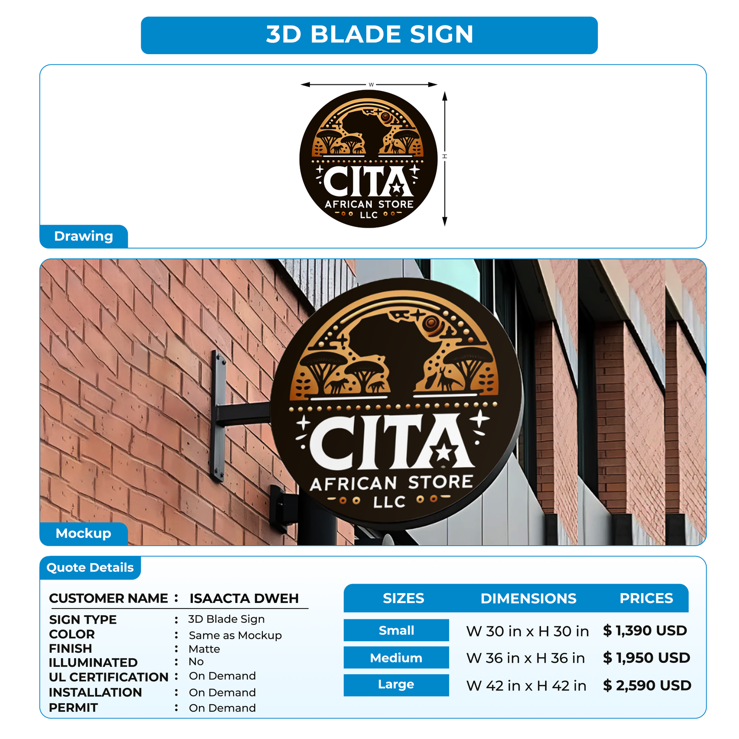 CUSTOM SIGNS FOR ISAACTA  DWEH