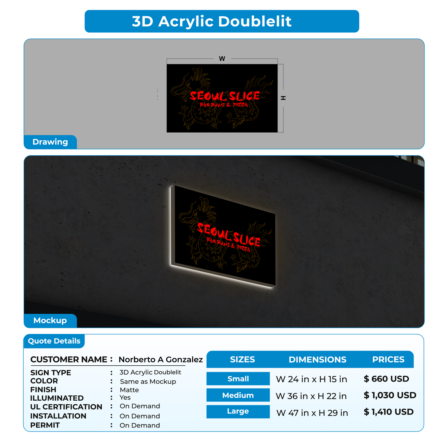 custom signs for Norberto A Gonzalez