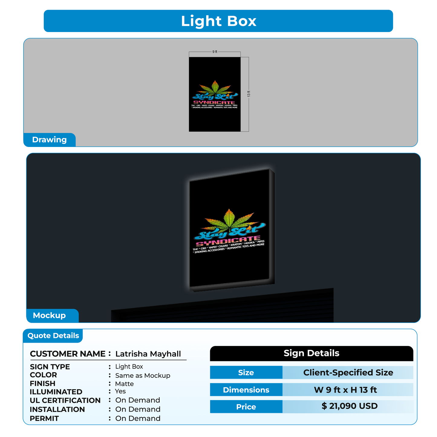 Light Box Sign for Latrisha Mayhall