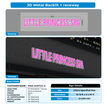 3D Metal backlit sign + raceway for ROSE SAINTICE m