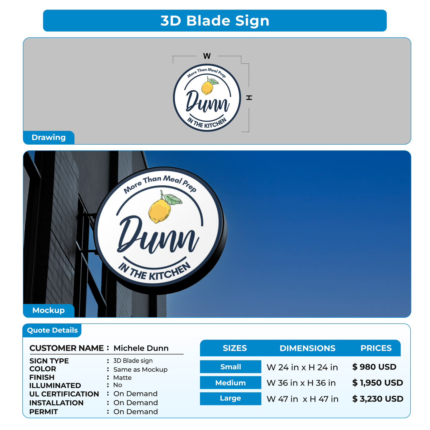 3D Blade sign for Michele Dunn