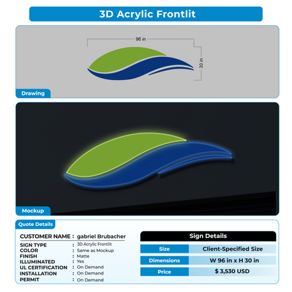 3D Acrylic Frontlit Sign for gabriel Brubacher