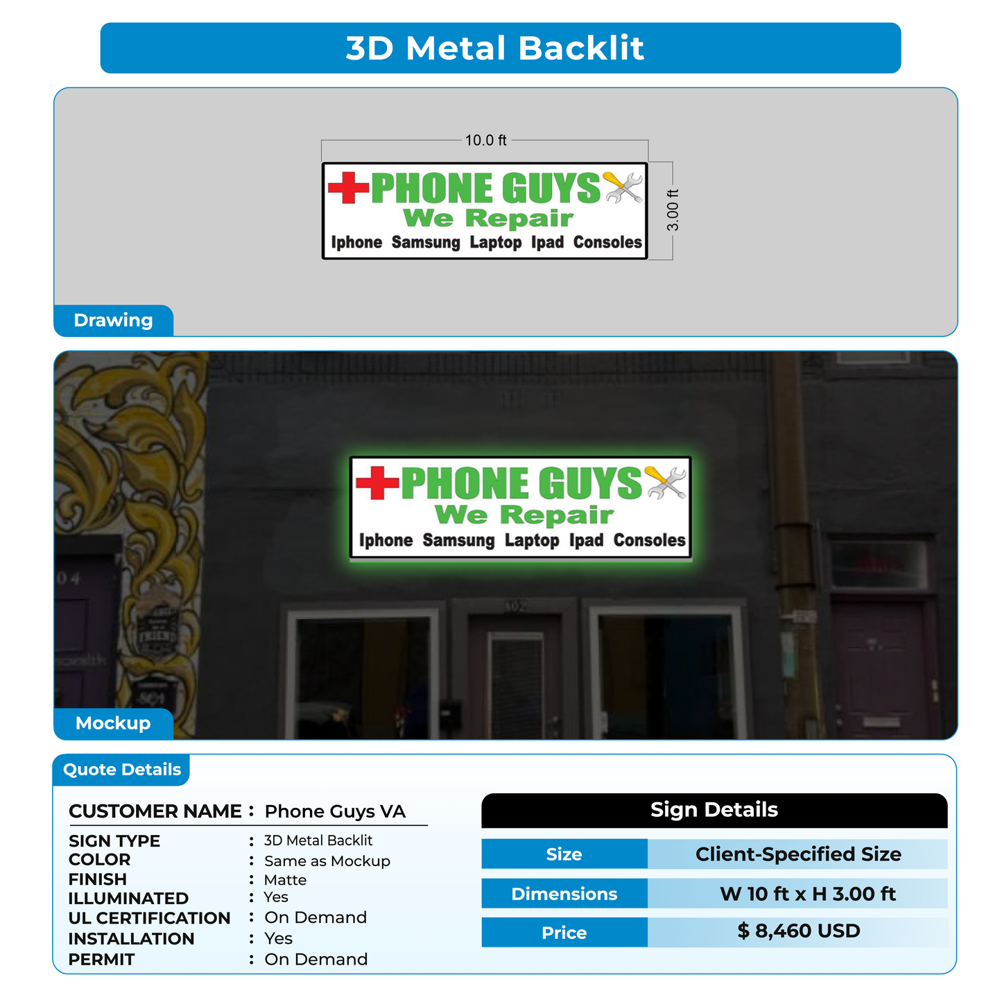 custom signs for Phone Guys VA