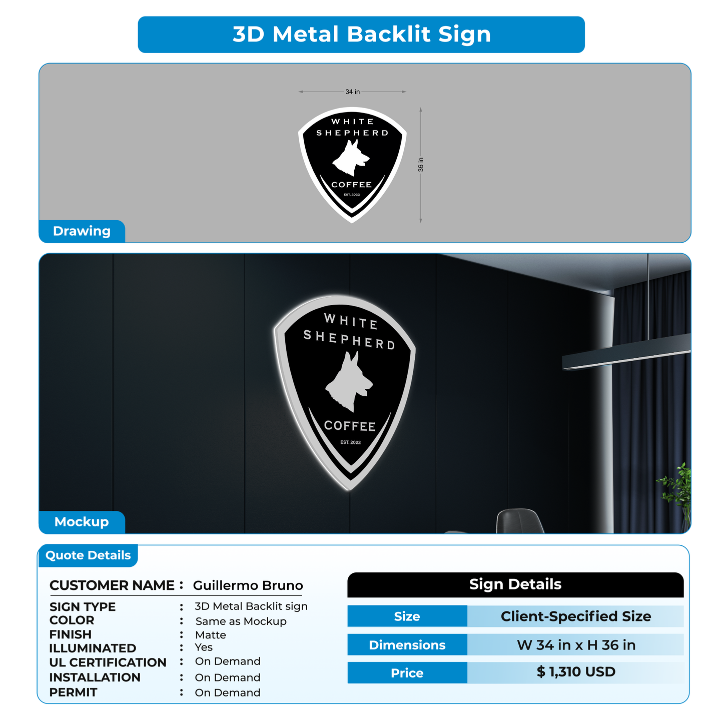 Business signage for Guillermo Bruno