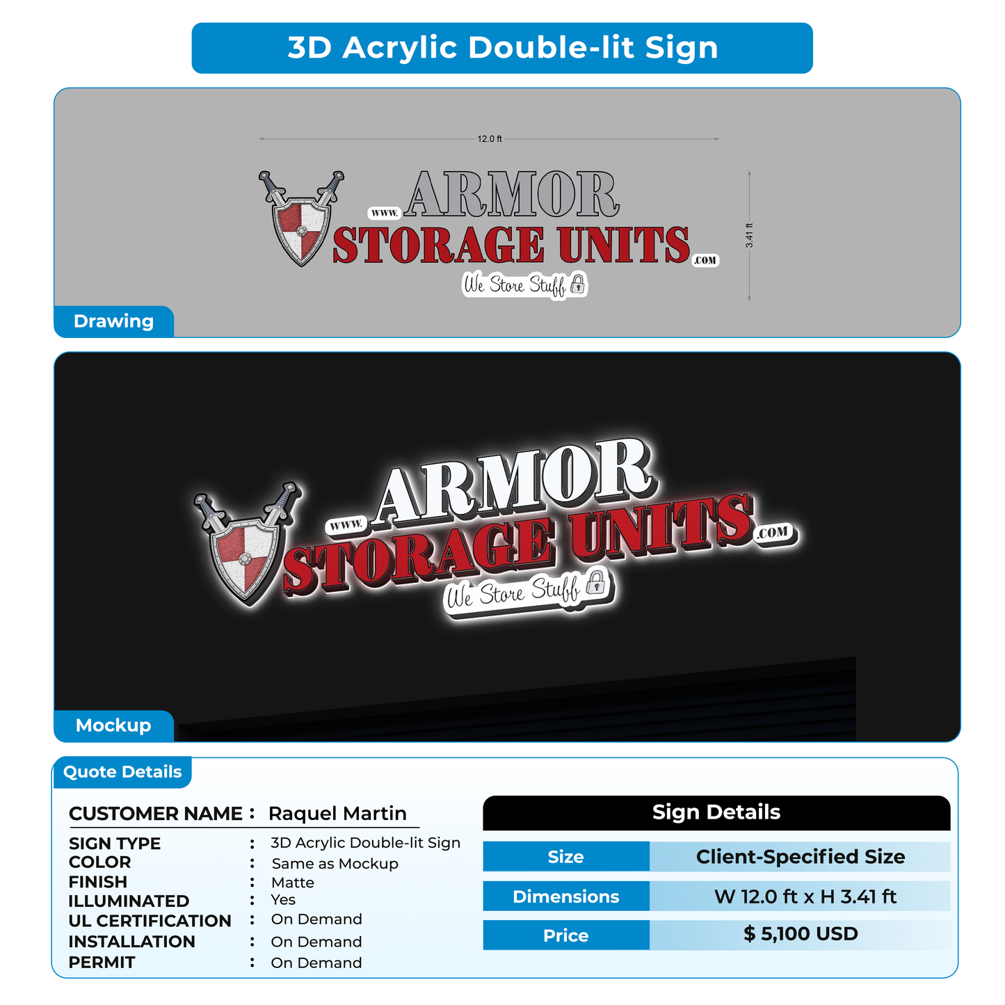 3D Acrylic Double Lit Sign For Raquel Martin