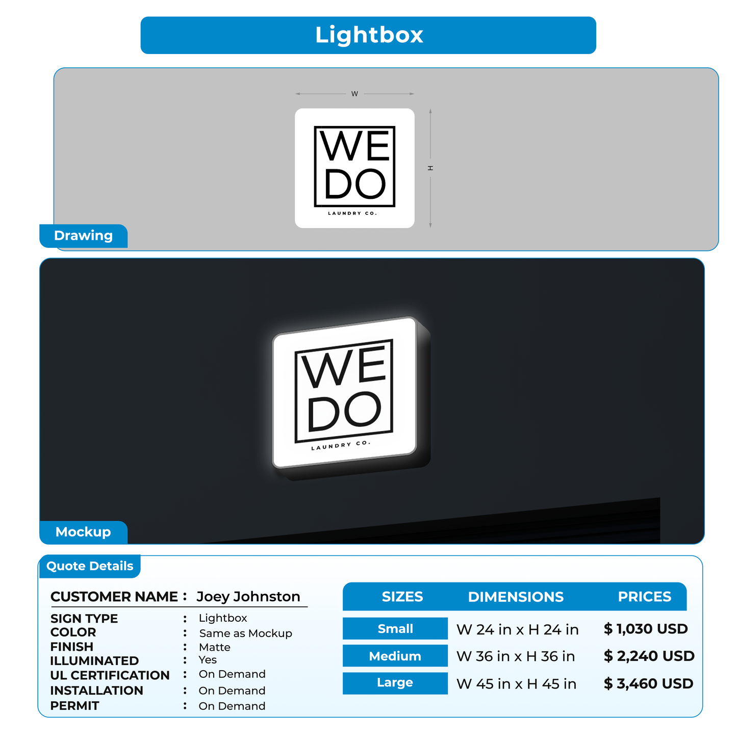 Business signage for Joey Johnston