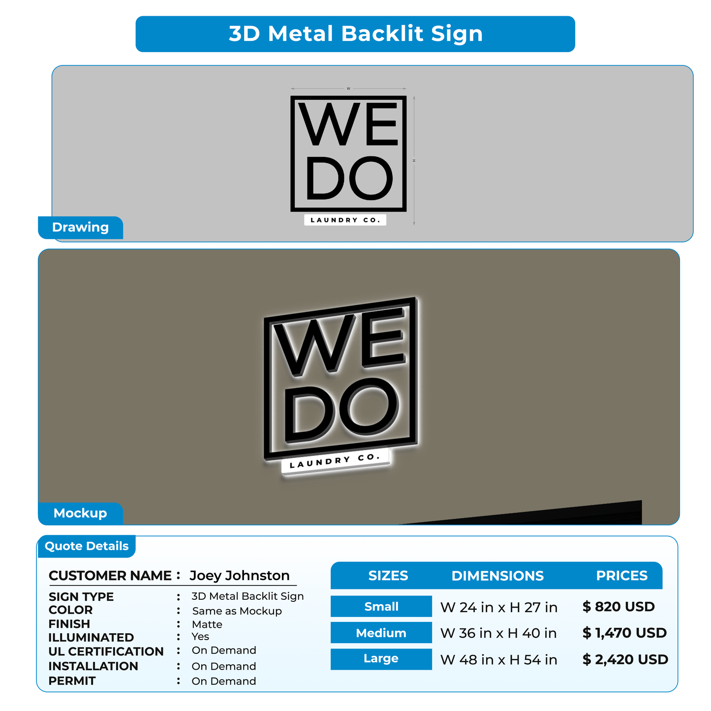 Business signage for Joey Johnston