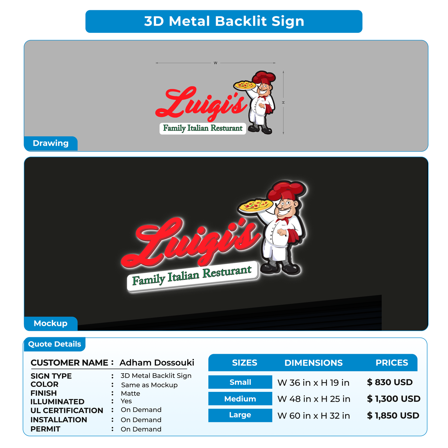 Business signage for Adham Dossouki