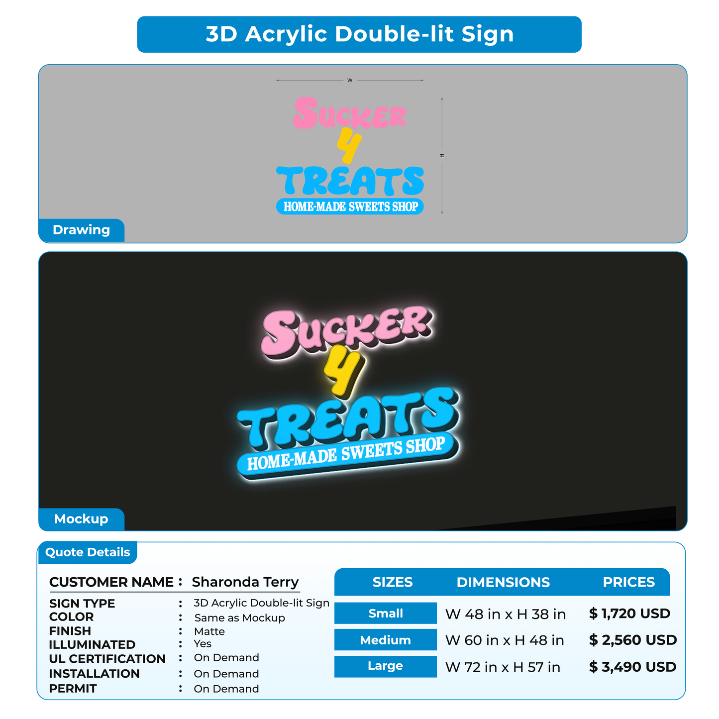 3D Acrylic Double-Lit Sign for Sharonda Terry