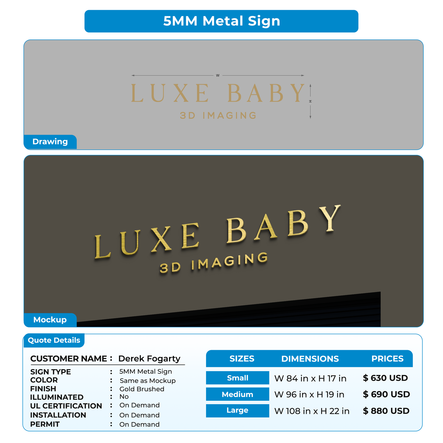5mm metal Sign for Derek Fogarty