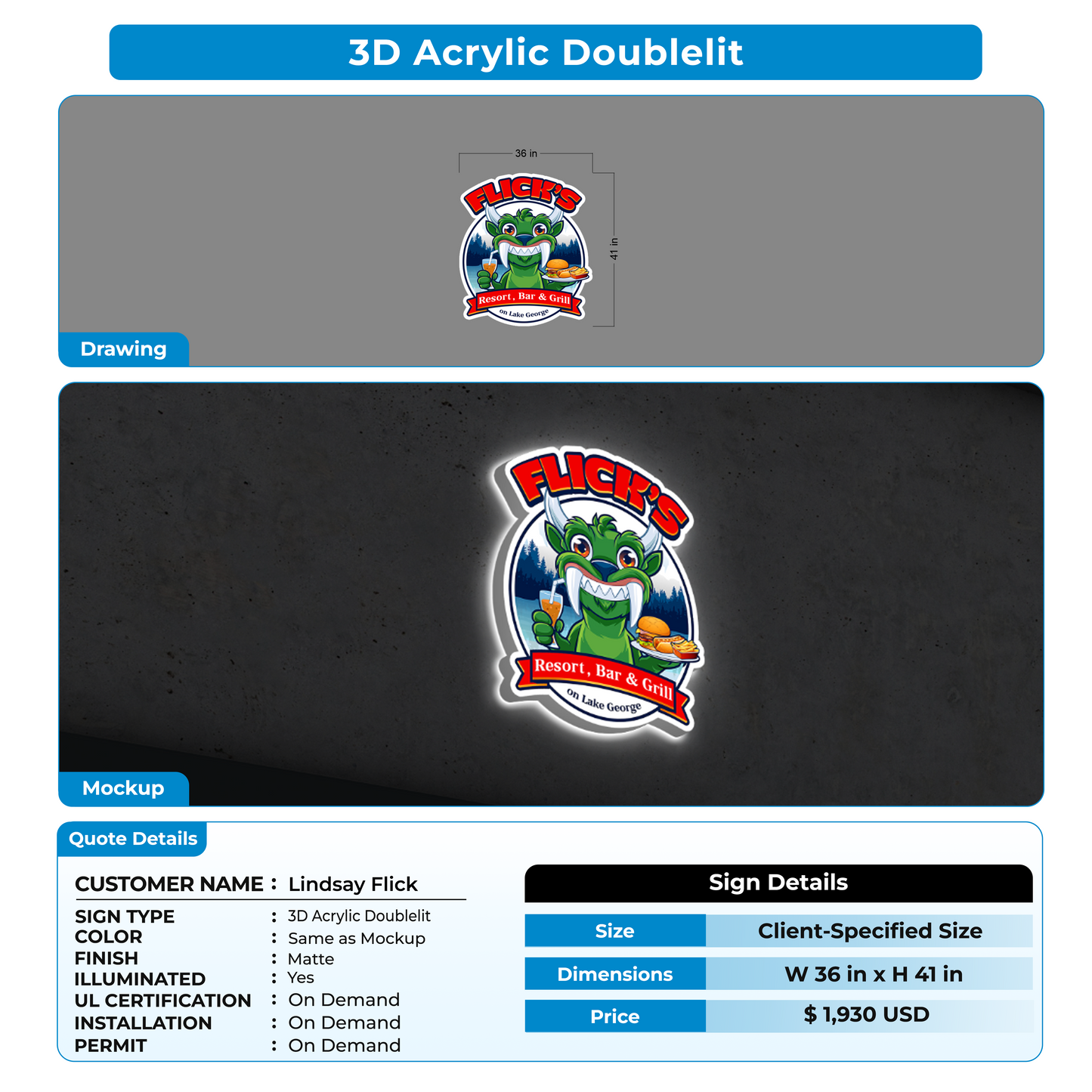 Business signage for Lindsay Flick