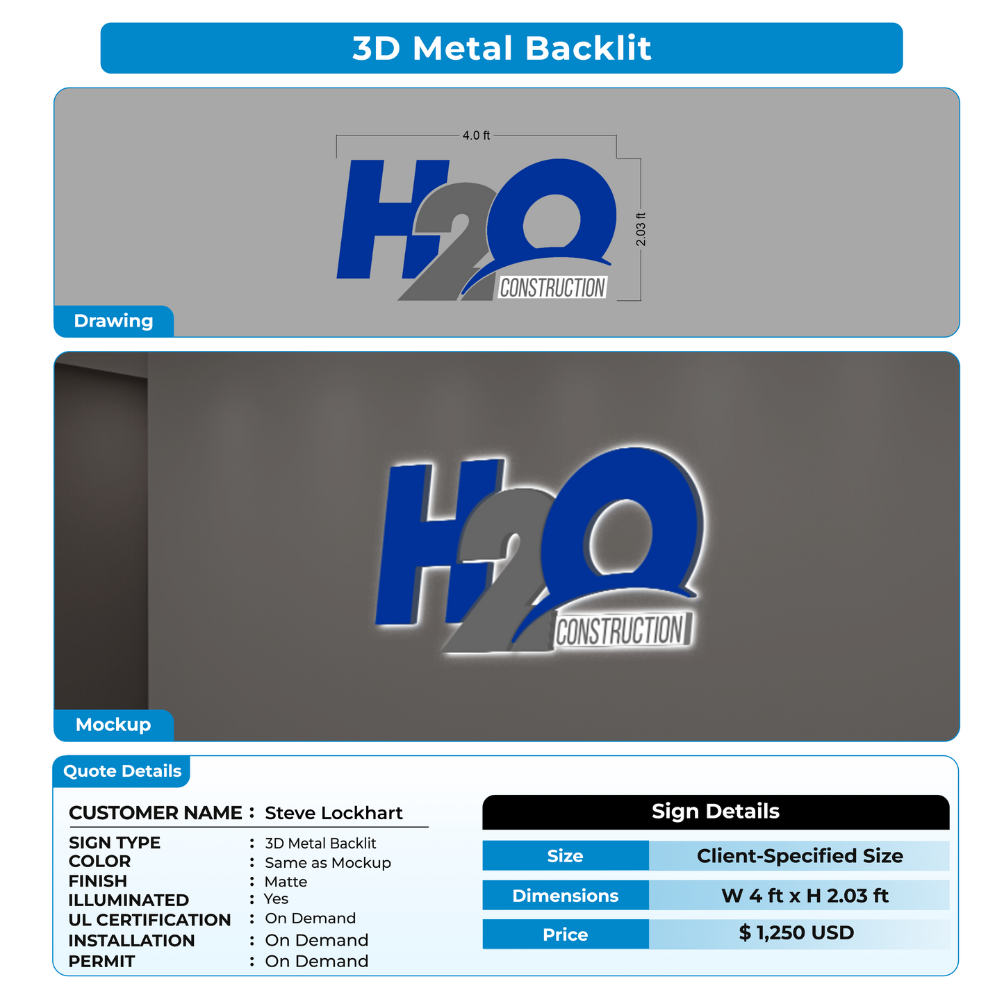 3D Metal Backlit For Steve Lockhart