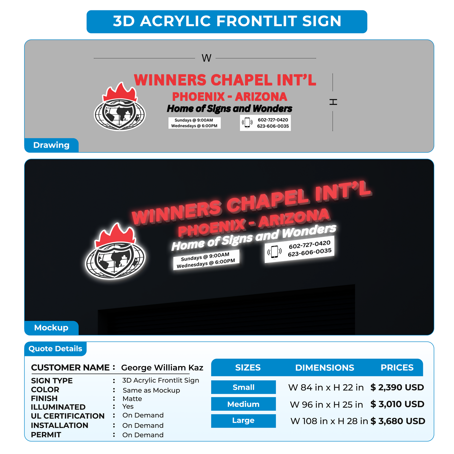 Business signage for George William Kaz