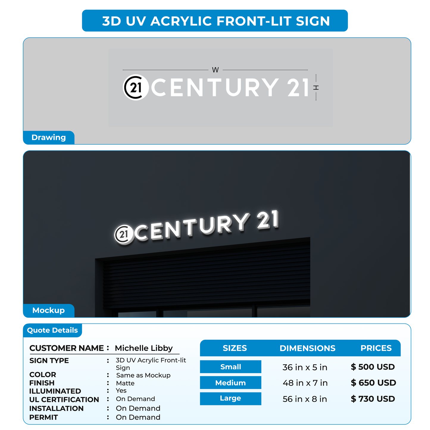 3d UV acrylic frontlit for Michelle Libby