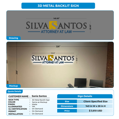 3D Metal Backlit Sign for Sania Santos