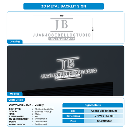 3D Metal Back-lit Sign For Vicsely