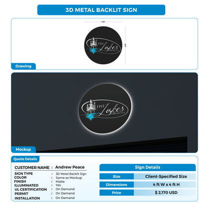 3D Metal Backlit Sign for Andrew Peace