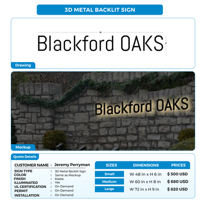 3D Metal Backlit Sign for Jeremy Perryman