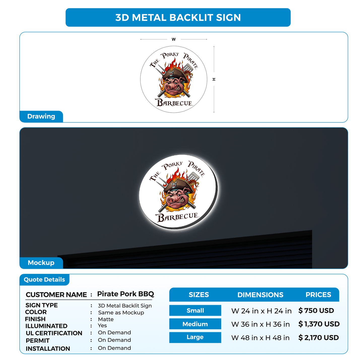Business signage for Pirate Pork BBQ.