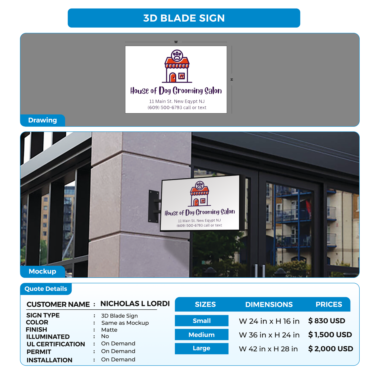 3D Blade Sign for NICHOLAS L LORDI