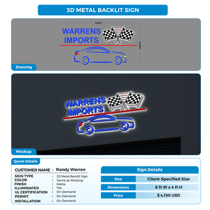 3D Metal Backlit Sign for Randy Warren