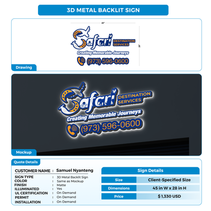 3D Metal Backlit Sign For Samuel Nyanteng