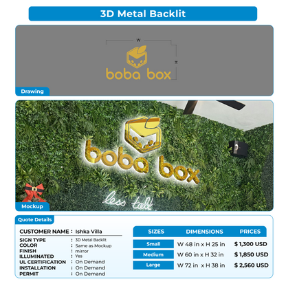 3D metal backlit sign for Ishka Villa
