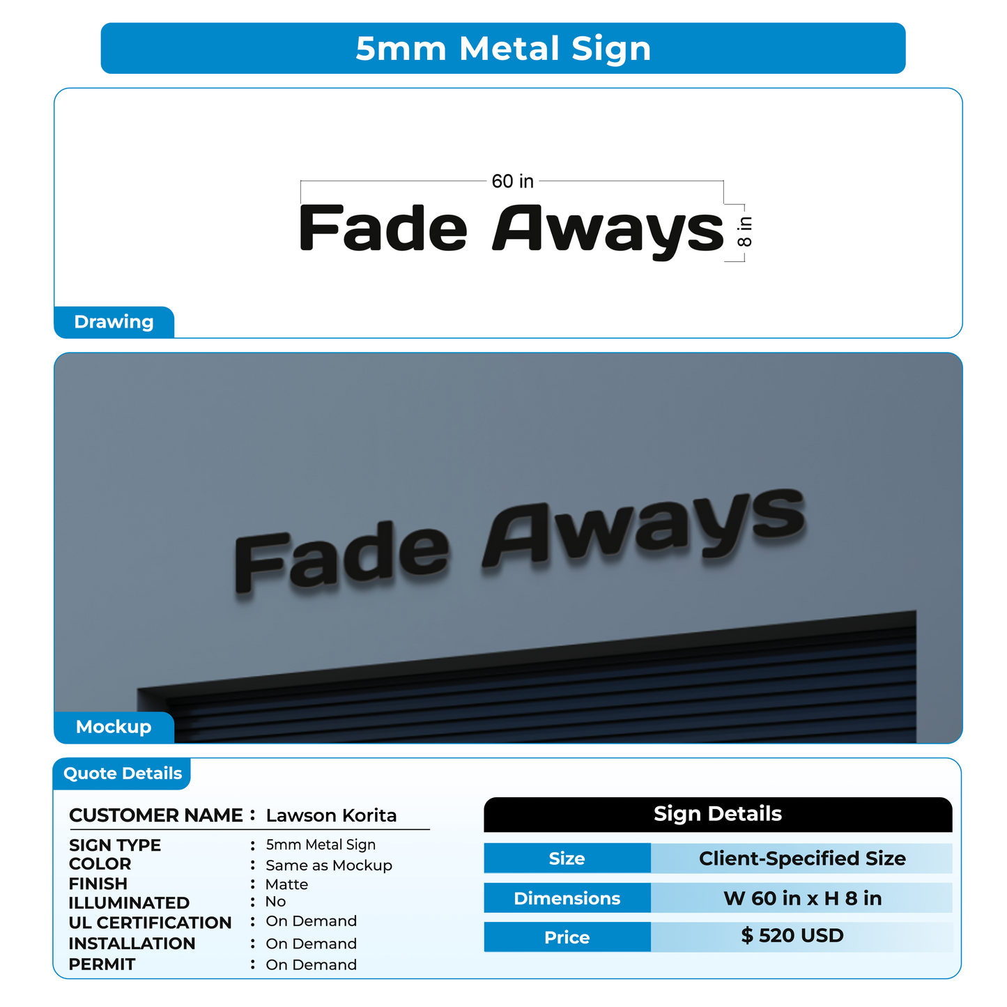 Custom Signs For Lawson Korita