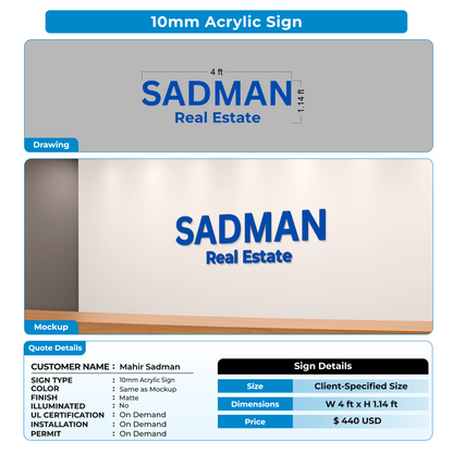 10mm acrylic sign for Mahir Sadman