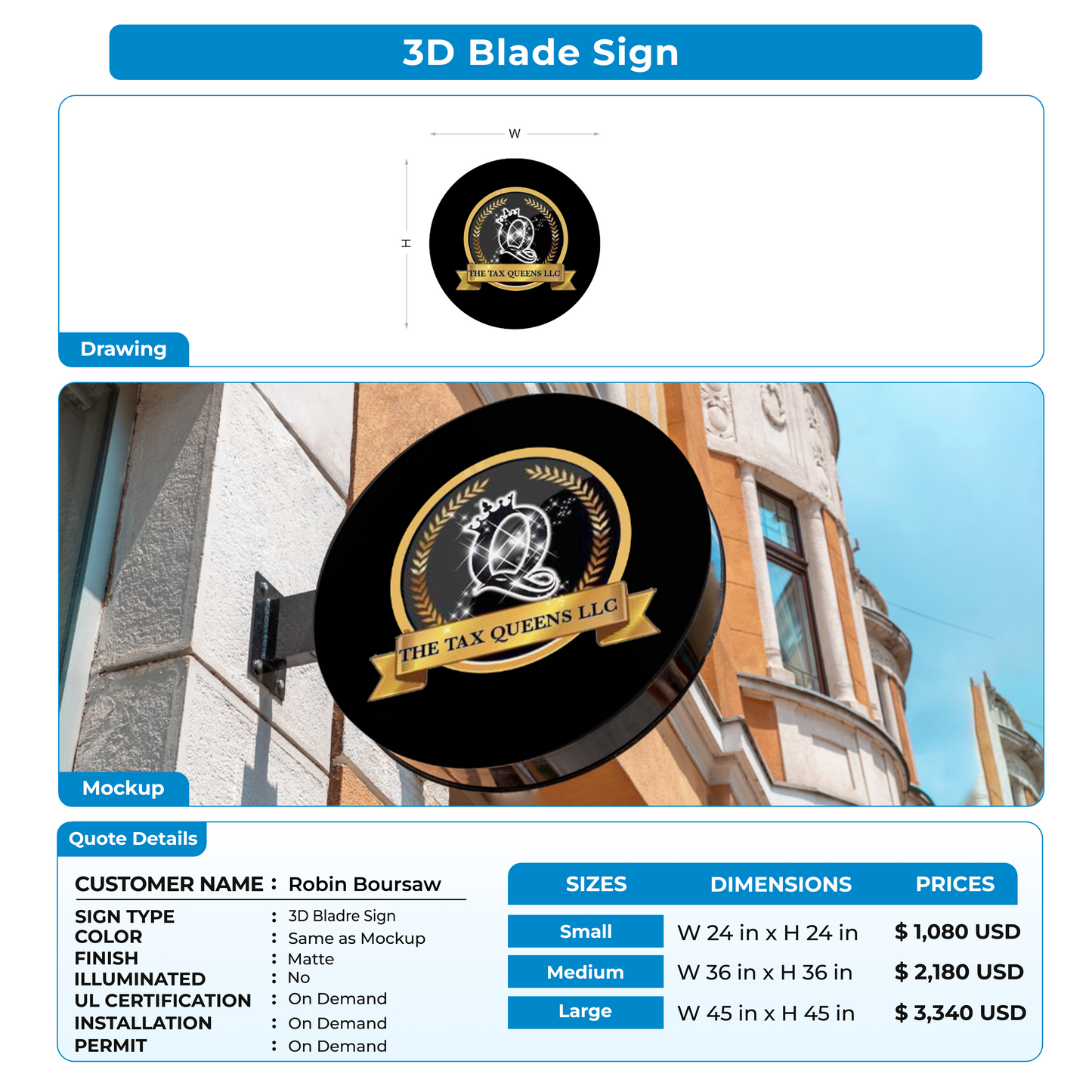3D Blade Sign For Robin Boursaw