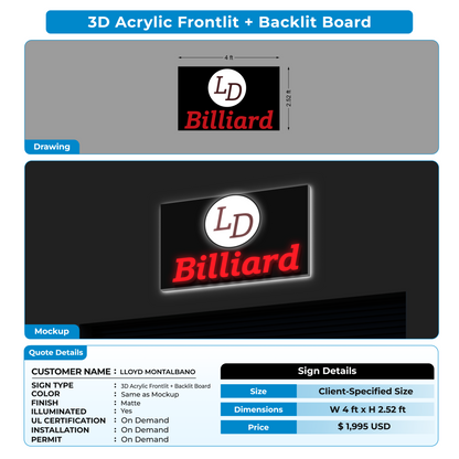 3D Acrylic Frontlit Sign + Backlit Board for LLOYD MONTALBANO