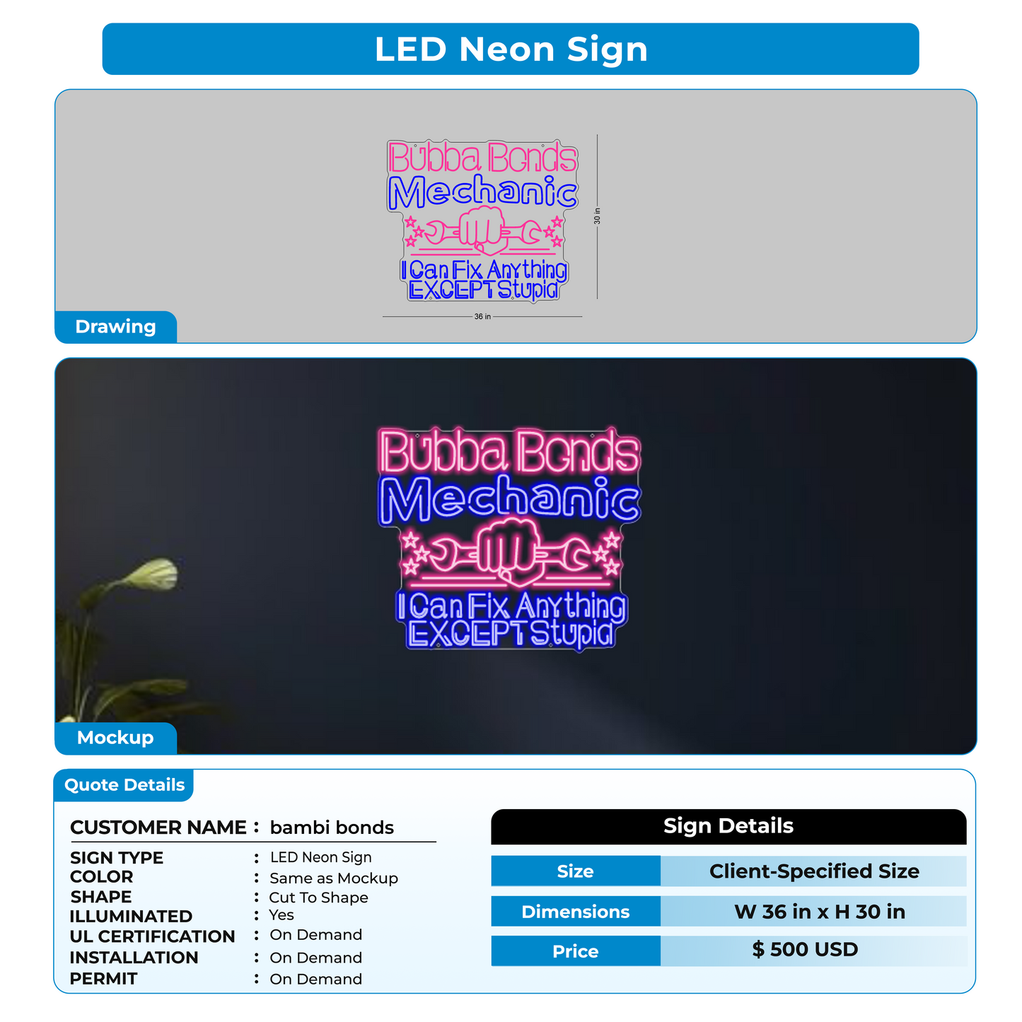 LED Neon Sign For bambi bonds