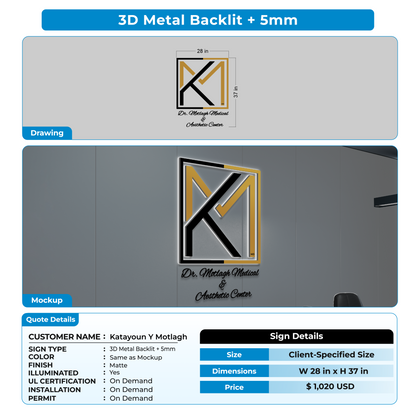 3D Metal Backlit Sign + 5mm for Katayoun Y Motlagh