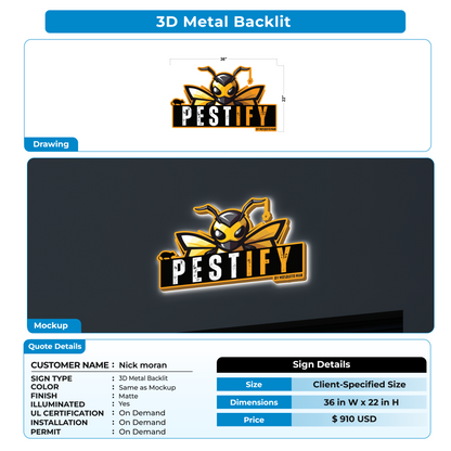 3D metal backlit sign for Nick moran
