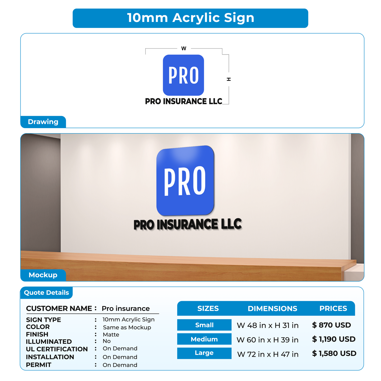 custom signs for Pro insurance