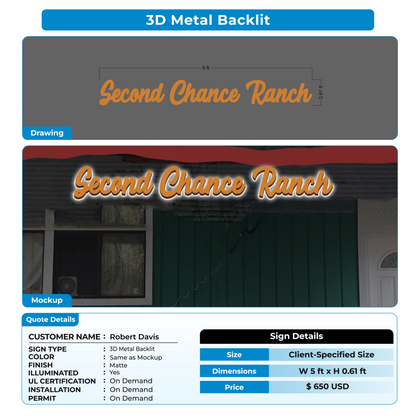 3D Metal Backlit Sign for Robert Davis