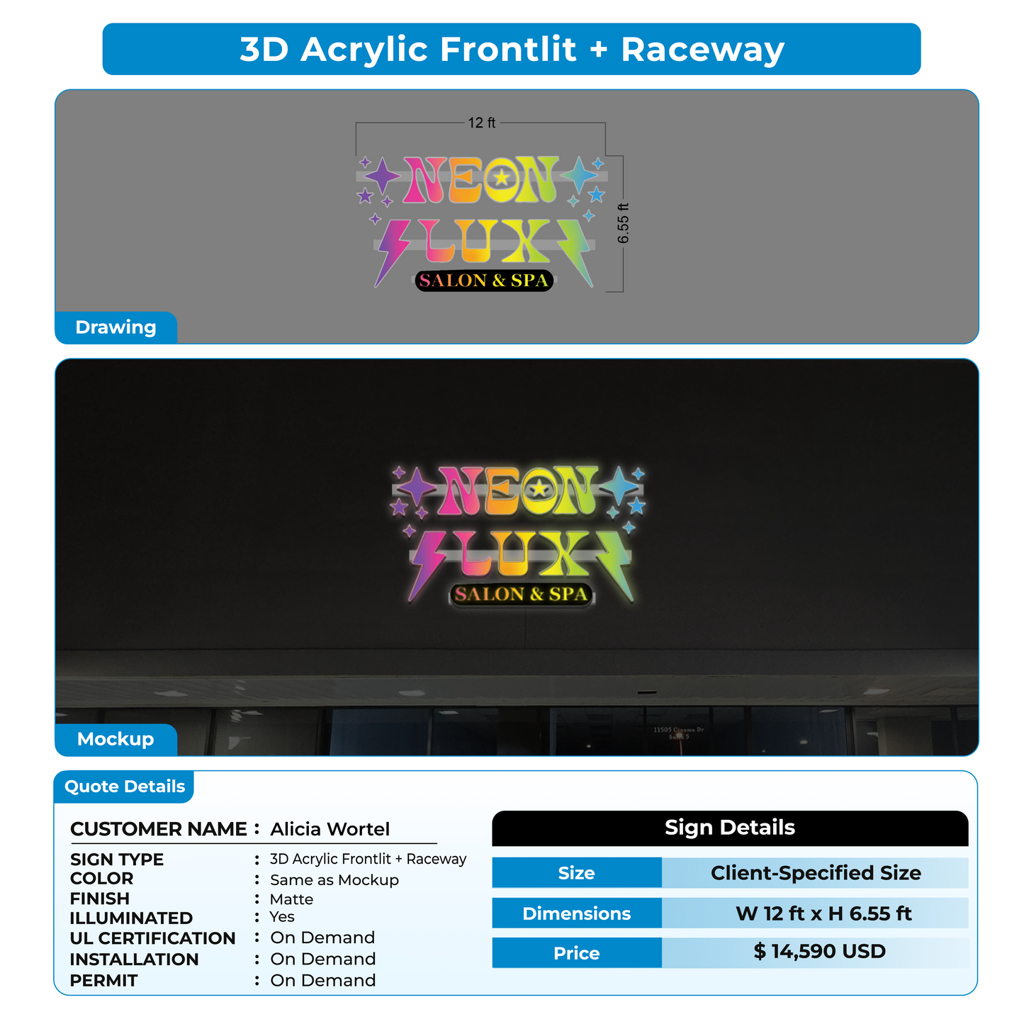 3D Acrylic Frontlit Signs for Alicia Wortel