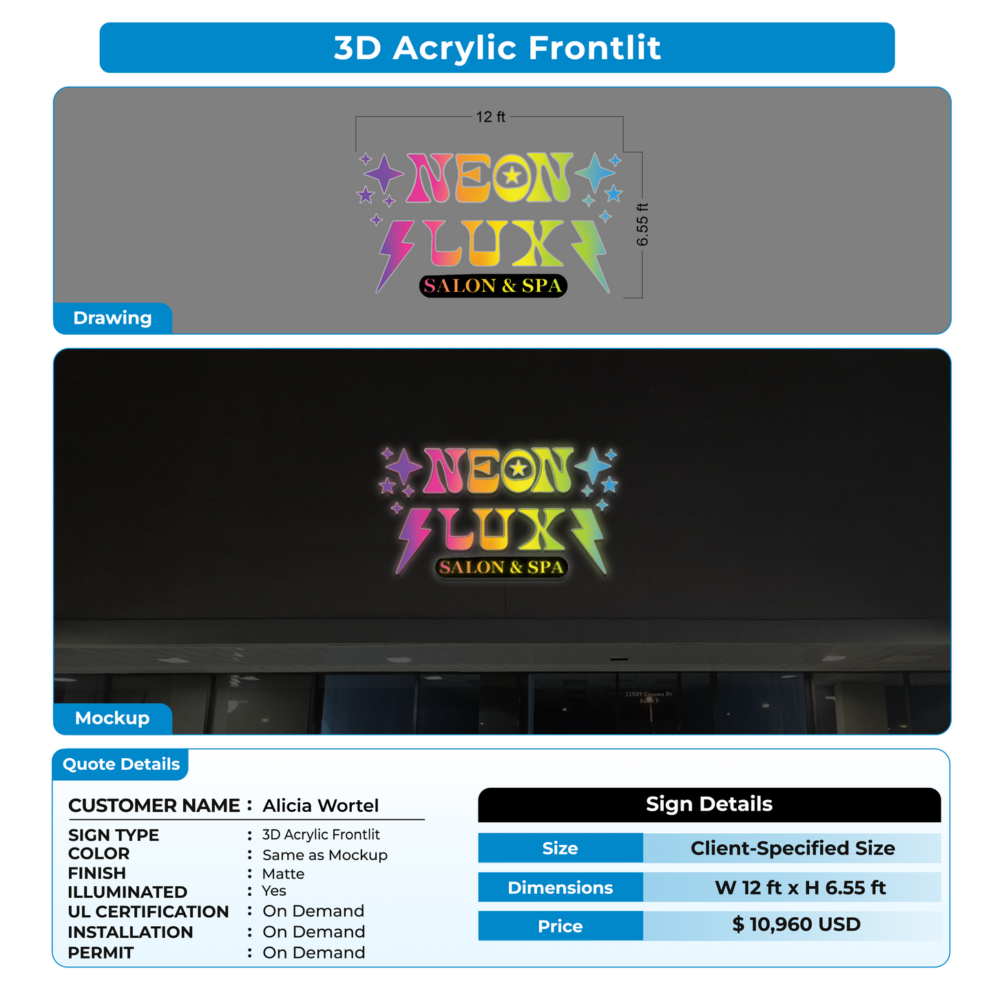 3D Acrylic Frontlit Signs for Alicia Wortel