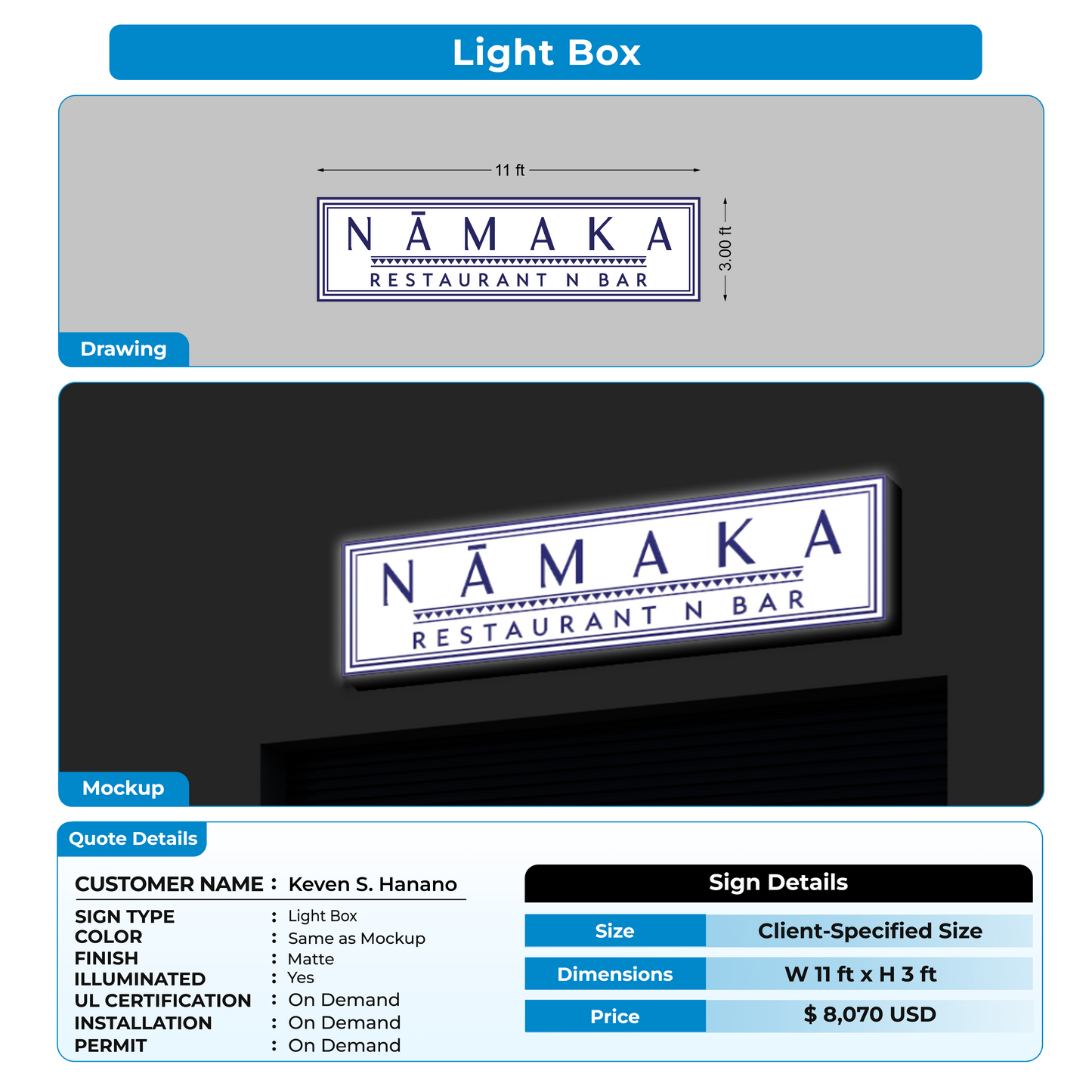 Lightbox Sign for Keven S. Hanano