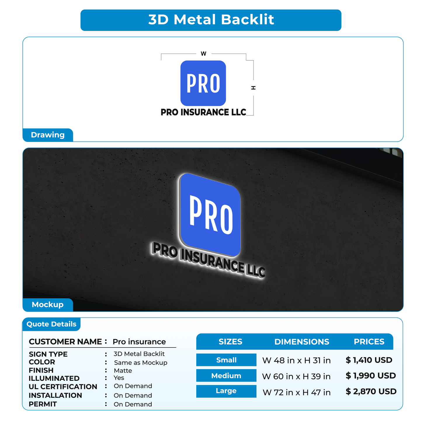 custom signs for Pro insurance