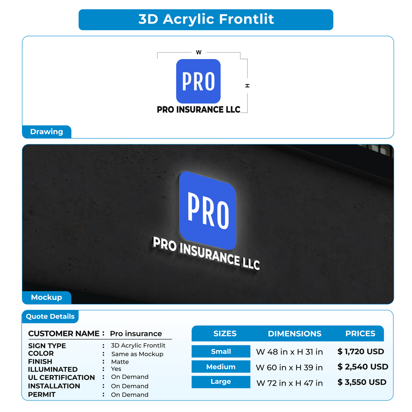 custom signs for Pro insurance