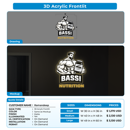 3d acrylic frontlit sign for Ramandeep