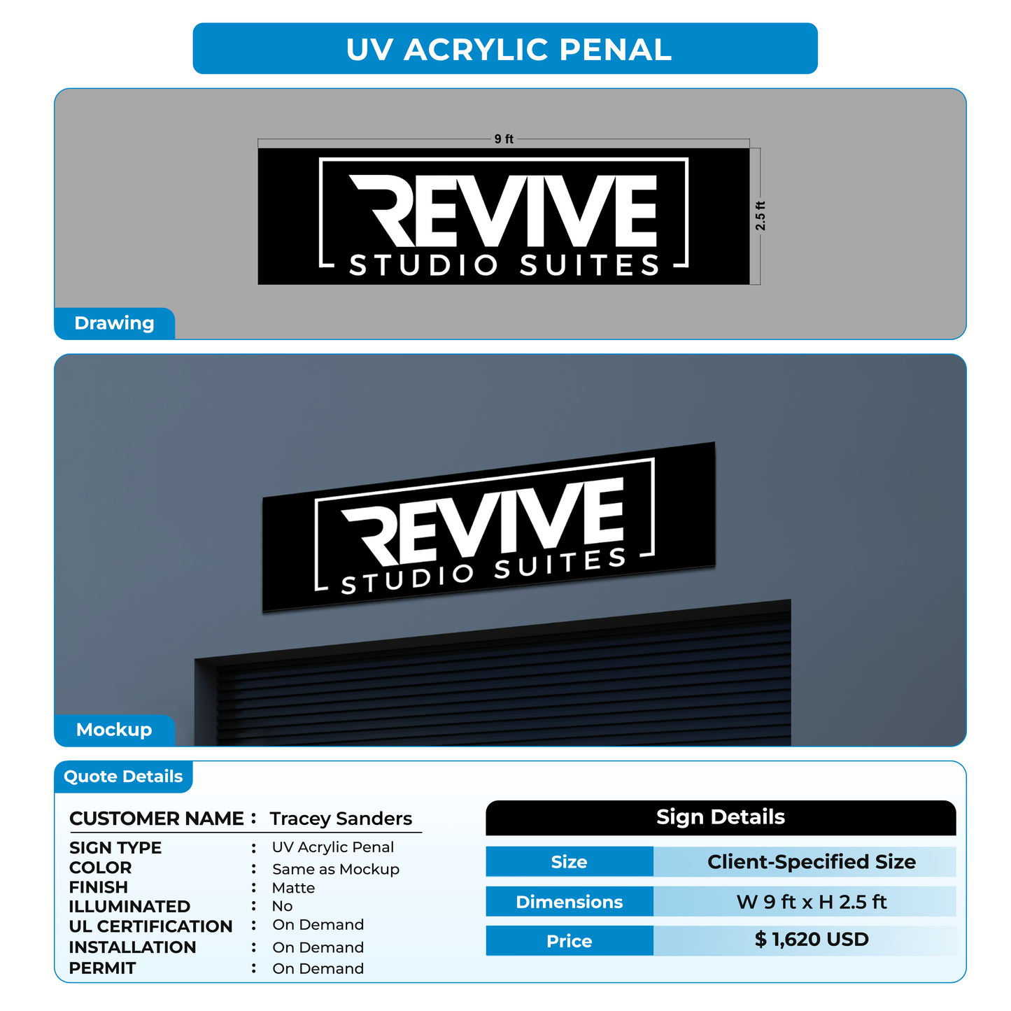 UV acrylic panel for Tracey Sanders