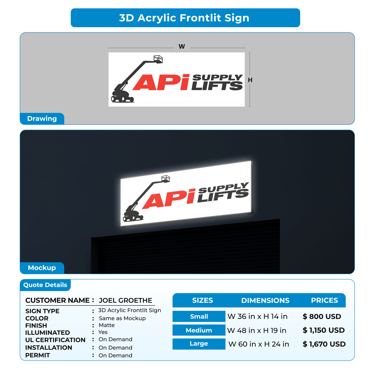 Custom Signs for JOEL GROETHE