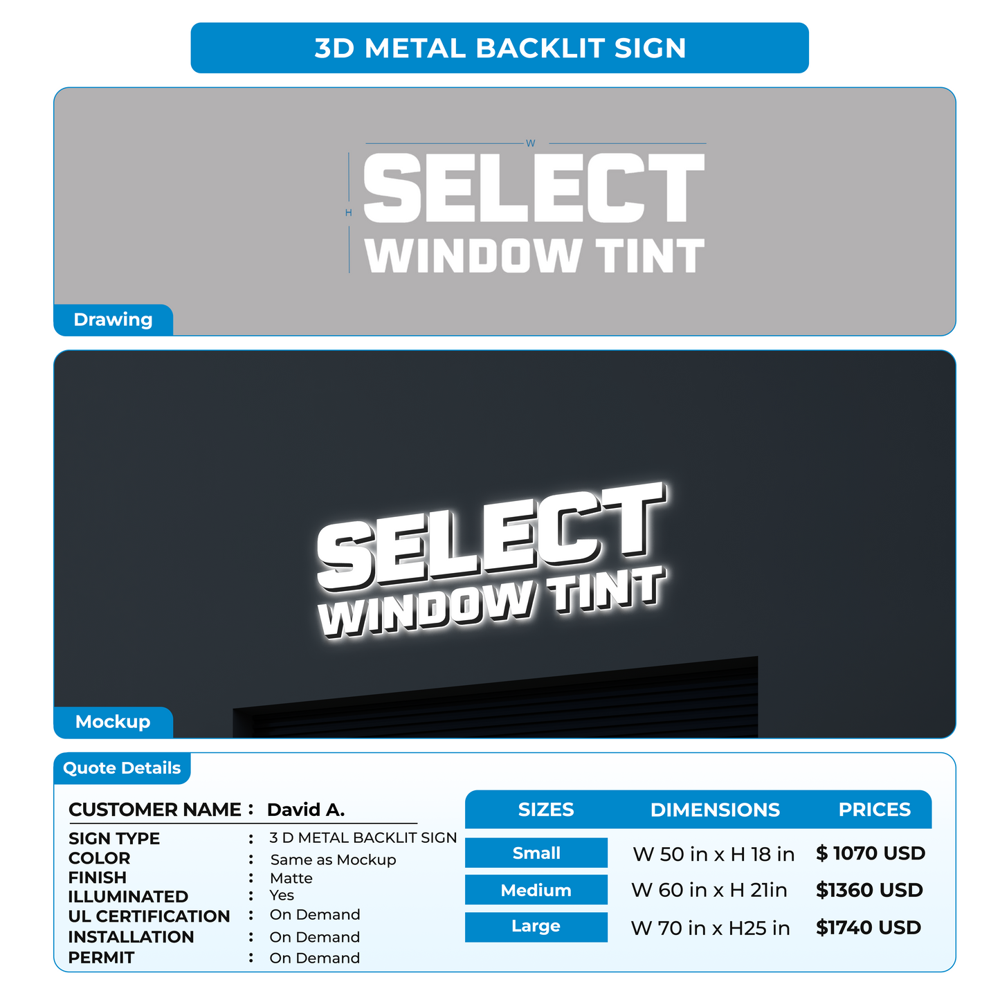 CUSTOM SIGNS FOR David A.