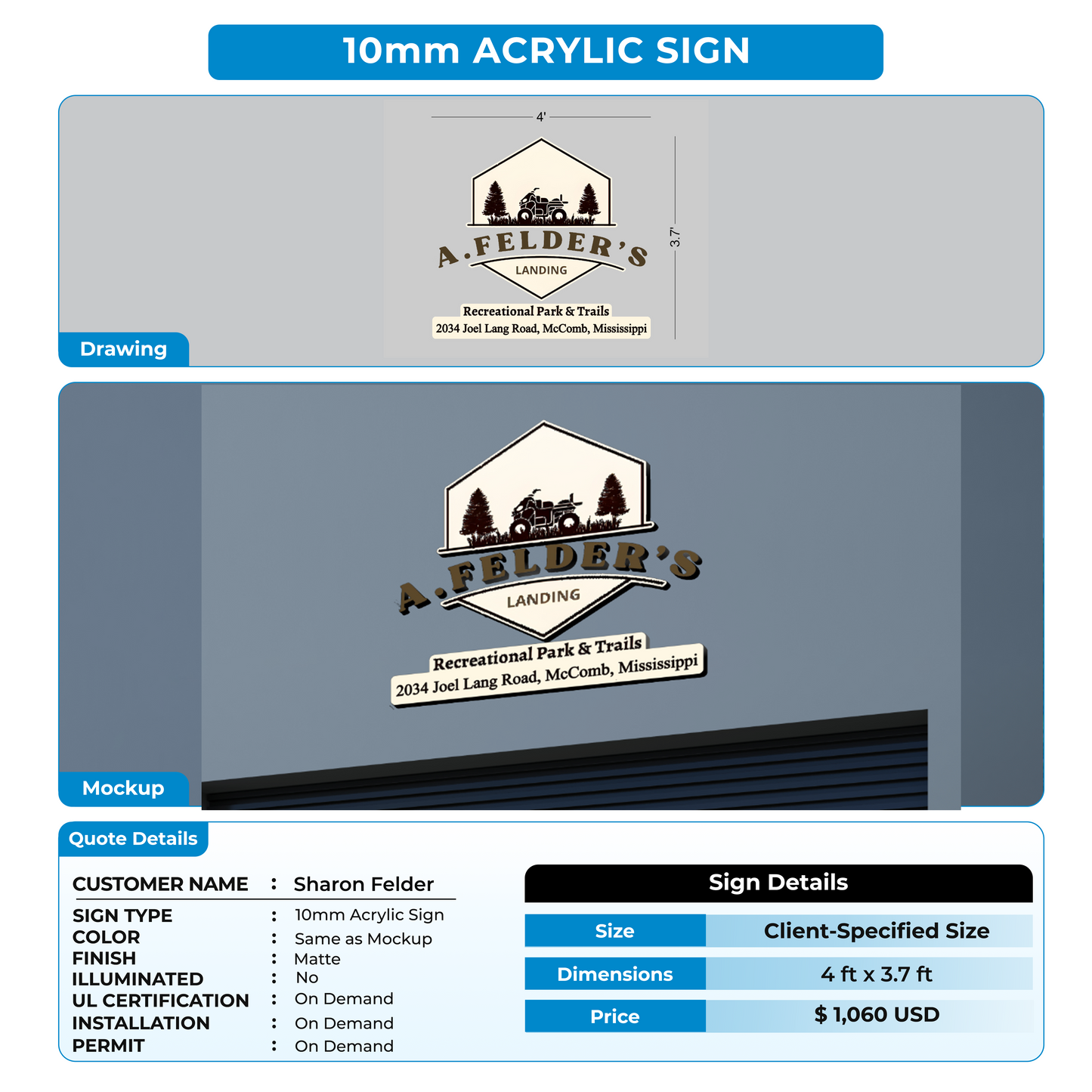 10mm acrylic sign for Sharon Felder