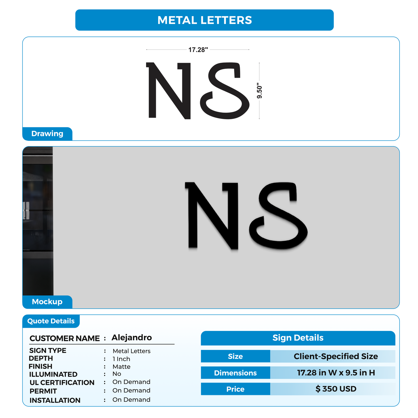 metal letters for Alejandro