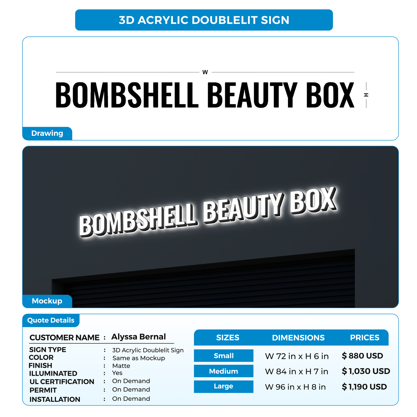 Business signage for Alyssa Bernal