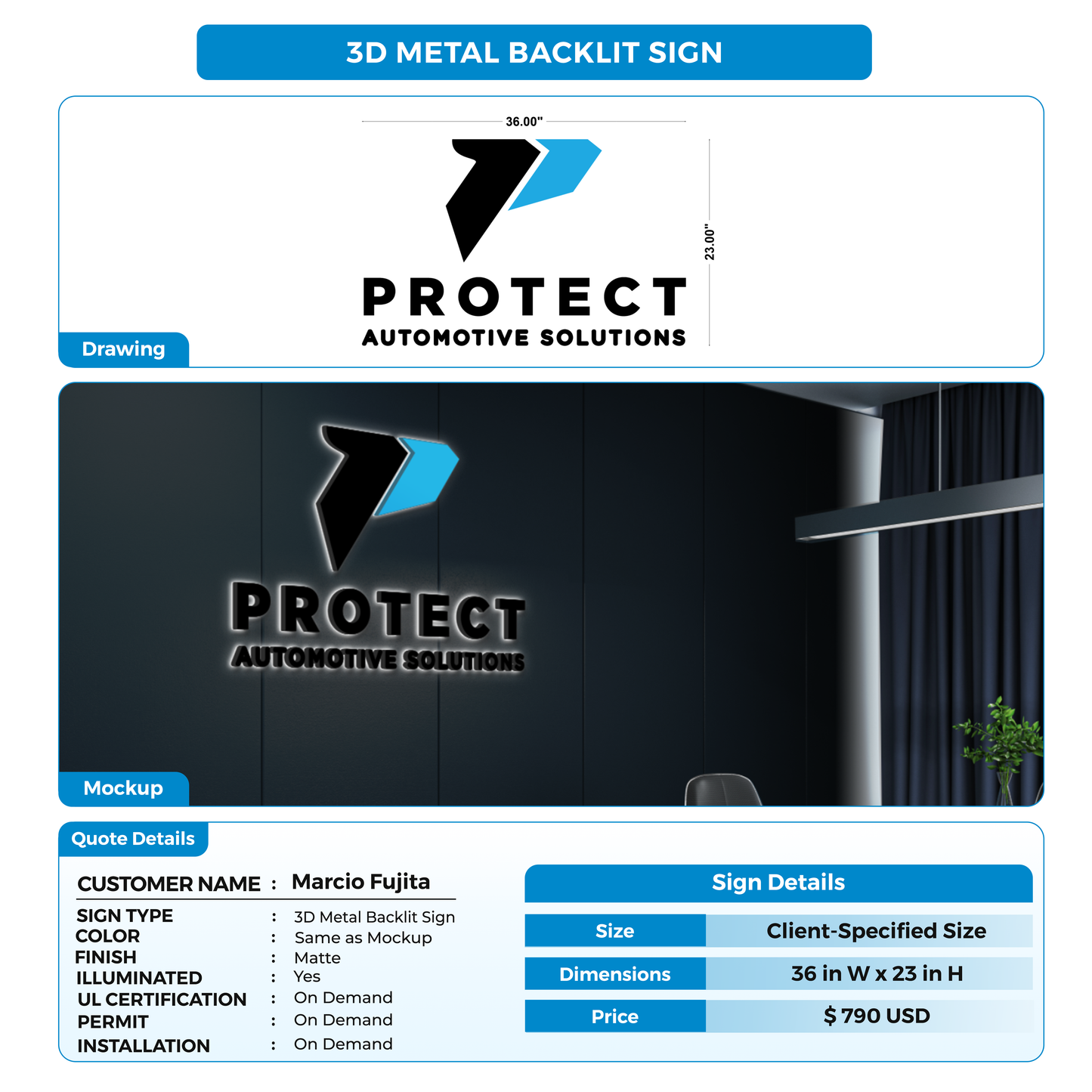 Business signage for Marcio Fujita