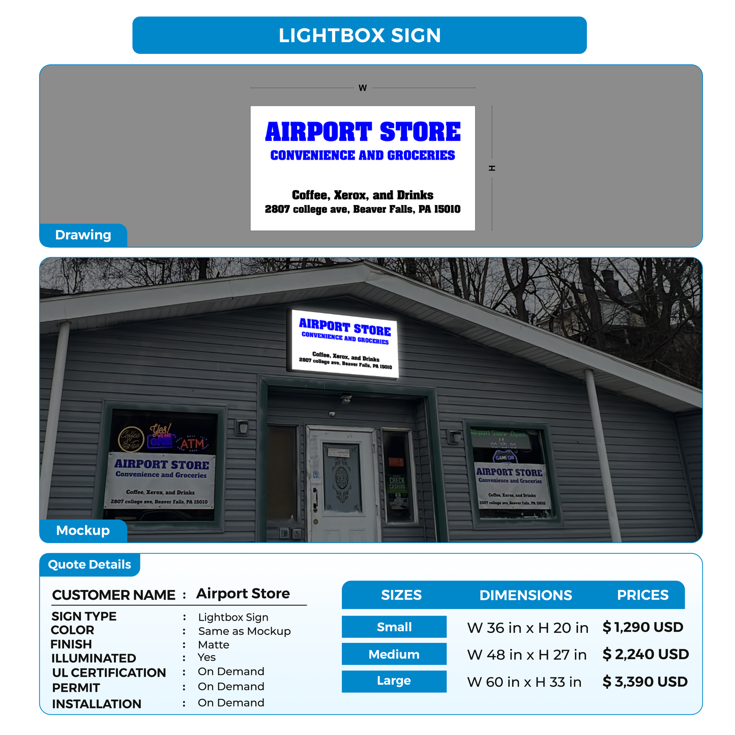 Business signage for Airport Store